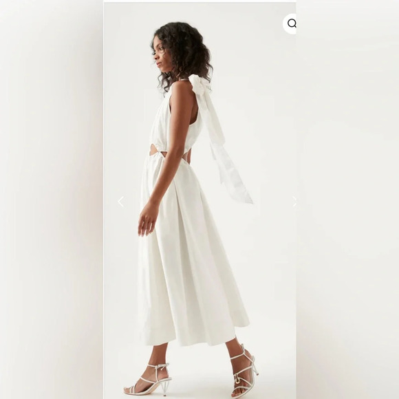 Aje Revolve Henriette Tie-Neck Halter Cut-Out Waist Midi Dress Small Ivory - Picture 3 of 15